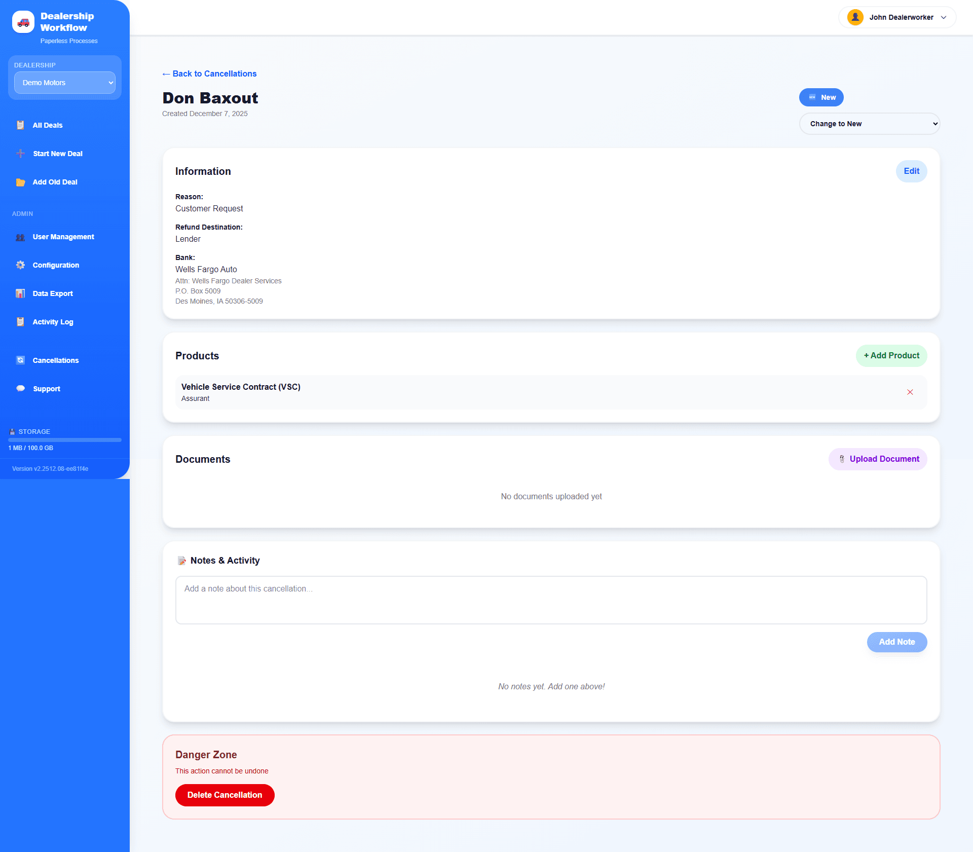 Cancellations Screenshot